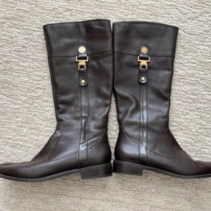 Anne Klein leather dark brown chocolate riding boots zip size 8 women